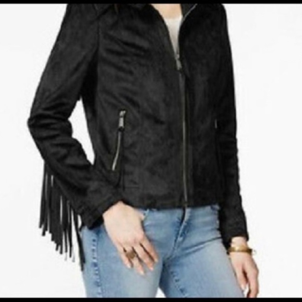 RACHEL Rachel Roy Light Weight Suede Fringe Jacket